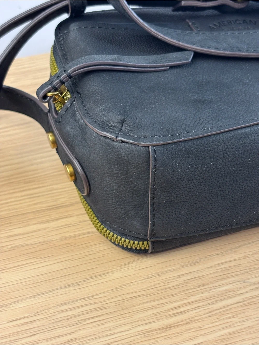 American Leather Co. Nashville Black Leather Double Zip Crossbody.